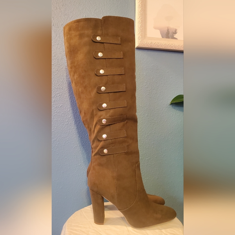Veira wide calf heeled boots military olive army green size 11W